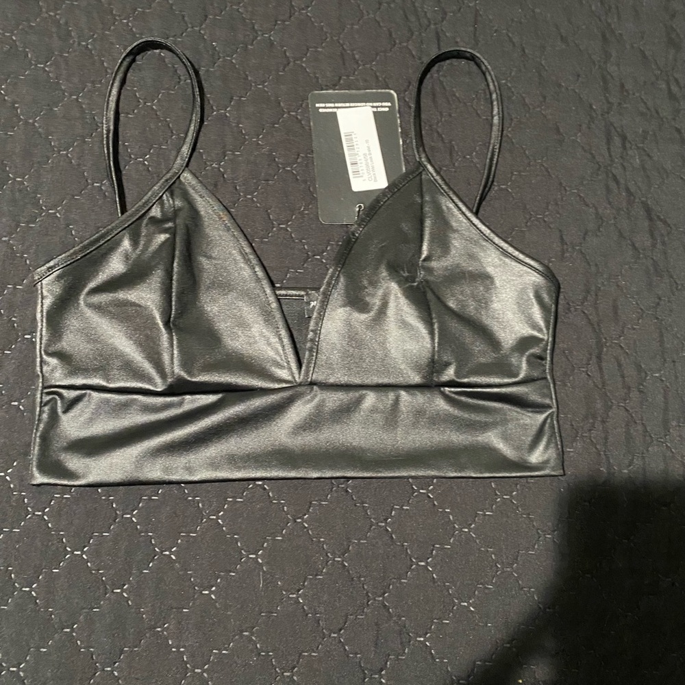 Pretty little thing faux leather bralette.